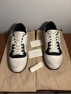 Gucci MAC80 Off White Black Leather Sneakers Size 13 Men's Athletic